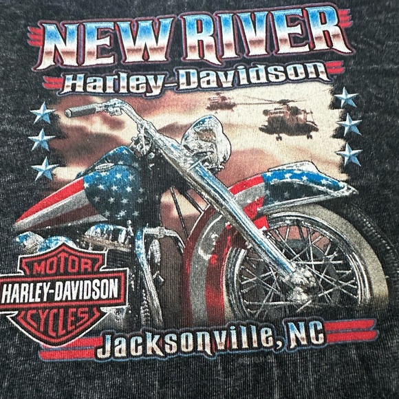 Harley Davidson Shirt Womens Black Gray Acid Wash Biker Support Troops NC Sz M - Picture 8 of 8